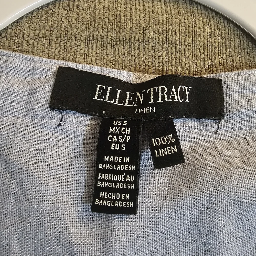 Ellen Tracy Linen Light Blue Casual Career Office Tunic w/ Gold Accents Small - Picture 6 of 6